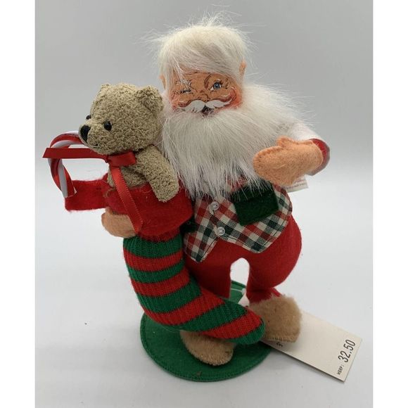 Vntg Lot Of 3 Annalee Santas Cutting Down Tree, Holding Mail Bag And Stocking - Picture 5 of 11